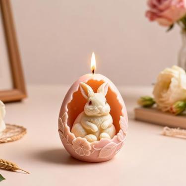 Imagem de Molde de vela de ovo de coelho, moldes de silicone fofos de coelho da Páscoa para fazer velas aromaterapia e sabão de cera feito à mão, moldes de fundição de resina epóxi para artesanato de resina