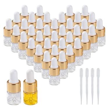 Imagem de Afahok Pacote com 100 mini conta-gotas, frascos conta-gotas de vidro de 2 ml, frascos conta-gotas de óleo essencial de vidro para amostras de óleos essenciais, perfume cosmético para viagem (ouro)