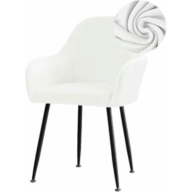 Imagem de Capas elásticas de veludo para cadeiras de jantar, com encosto curvo e apoio de braço. Capa removível para cadeira giratória de sala de jantar ou casamento.