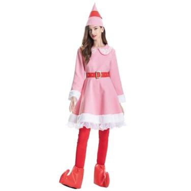Imagem de Wabolay Fantasia de elfo para mulheres, vestido jovie, 5 peças, roupa de Natal para adultos, conjunto de festa de Natal para meninas, rosa fofo, Papai Noel, conjunto de festa de Natal, G