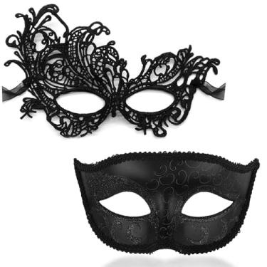 Imagem de Aqearl Masquerade Mask for Women Men Couple Venetian Halloween Masks for Mardi Gras Costume Party Prom Ball (Set D)