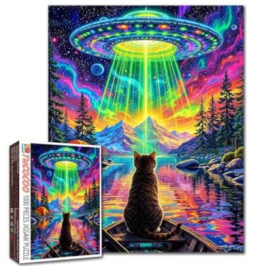 Imagem de Quebra-cabeça de 1000 peças para adultos, gato fofo em pintura de barco, quebra-cabeça de nave alienígena, OVNI, 1000 peças, quebra-cabeças The Rocky Mountain, faça você mesmo, artesanato cultural