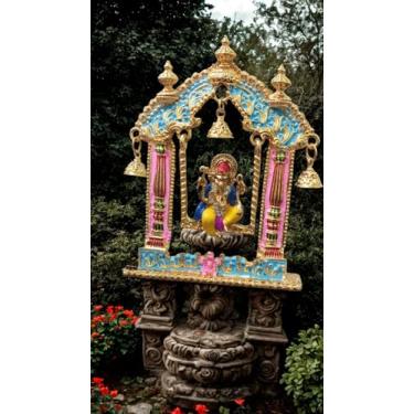 Imagem de Yuktha Eternals Lord Ganesh Idol on Jhula Ganesha Statue | Color Metal Statue for Car Dashboard Home Décor Pooja Temple Office Table.