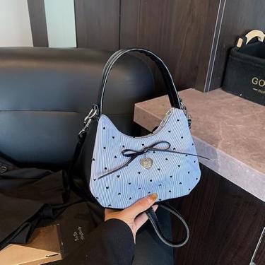 Imagem de Bolsa de mão com laço nas axilas – Bolsa de ombro pequena moderna e transversal para mulheres com fecho de zíper, Azul, Medium, Mochila casual