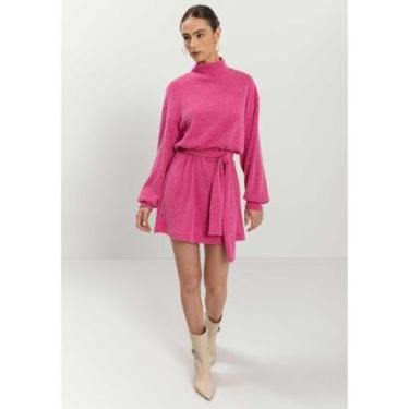 Imagem de Vestido Curto Com Gola Alta E Cinto Em Malha Canelada Tricô-Feminino