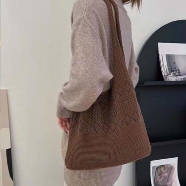 Imagem de Bolsa de palha de compras leve moderna vazada bolsa de praia de verão impressa bolsa sacola de tecido (vinho vermelho)