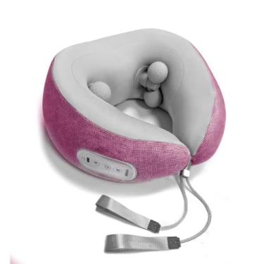 Imagem de Travesseiro de pescoço de avião com calor e amassamento, massageador de pescoço para alívio da dor nos tecidos profundos, travesseiro de suporte de pescoço para dormir, viajar, escritório e casa