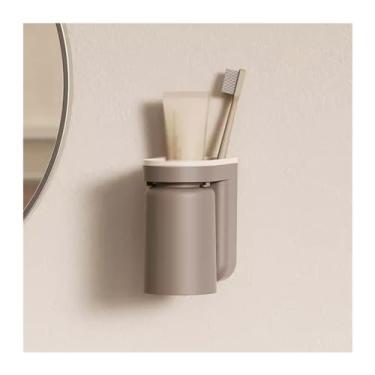 Imagem de Suporte de escova de dentes Suporte magnético para escova de dentes suporte de pasta de dente marrom esbranquiçado caixa de armazenamento de parede com copo magnético rack de armazenamento de escova