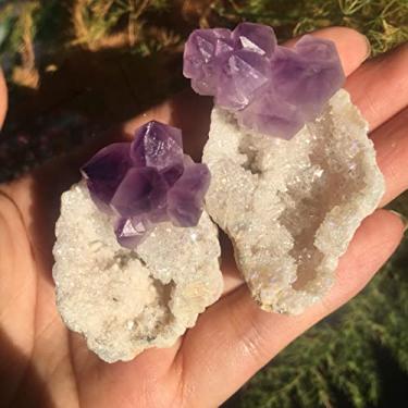 Imagem de Geodo de ágata natural curado amostra quartzo cristal halo cristal pedra de cristal e quartzo cristal ametista cluster decoração de casa presentes como presente (tamanho: 1 peça)