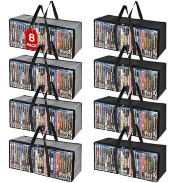 Imagem de lahnao 8 bolsas de armazenamento de DVD, estojo de armazenamento de DVD de plástico PVC transparente, suporte de CD com alças e zíper, suporte de mídia para Blu-Ray, capas de filmes, discos de