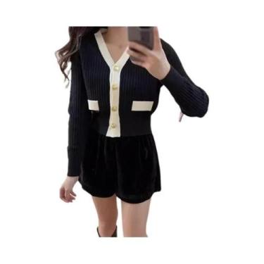 Imagem de Outono inverno único breasted camisola de malha com decote em v moda t