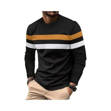 Imagem de Camiseta Casual De Negócios Masculina De Manga Longa Com Gola Redonda 