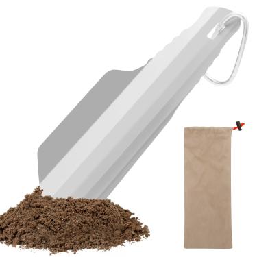 Imagem de MABCIRY Mini pá de jardim de aço de titânio, espátula de mão de jardim versátil, pá de escavação portátil sem esforço com borda curva, ferramenta de jardinagem resistente para acampamento na praia e