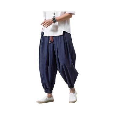 Imagem de Calças Harem Masculinas Largas De Linho Chinês, Calças De Moletom Over