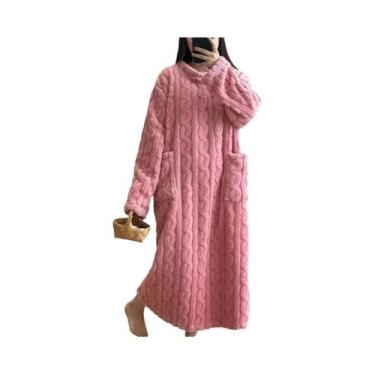 Imagem de Camisola Feminina De Veludo Coral De Manga Comprida Com Bolso Duplo, P