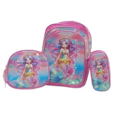 Imagem de Kit 3 Peças Mochila Escolar Infantil 3D ( Mochila + Lancheira + Estojo