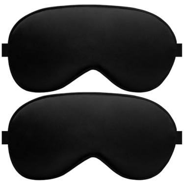 Imagem de Máscara de dormir de seda – Pacote com 2 máscaras de seda para dormir, alça ajustável, 100% blackout, capa macia para dormir em casa e viagem para mulheres e homens (preto e preto)