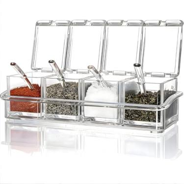Imagem de Porta Temperos Condimentos Acrílico Crystal Transparente com 4 Potes e Base Antiderrapante Resistente e Durável Compacto