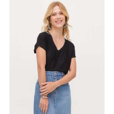 Imagem de Blusa Feminina Brilho Lurex Manga Curta Marisa-08049, Preto, P