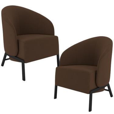 Imagem de Kit 02 Poltronas Decorativa Para Sala Living Pés Industrial Sierra K01 Veludo Marrom - Lyam Decor