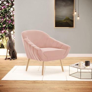 Imagem de Poltrona Giovana Veludo Rosê Pés Palito Natural D03 - D`rossi