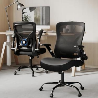 Imagem de Cadeira de escritório ergonômica - cadeira de computador de malha de couro PU com suporte lombar ajustável - cadeira executiva braços articulados para longas horas