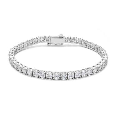 Imagem de BREN Pulseira feminina banhada a ouro 14 K, zircônia cúbica banhada a ouro branco, pulseiras de zircônia cúbica de 3/4 mm, presente de joias delicadas, tamanho 16,5 a 7,5 polegadas, 7.5 inch, Latão