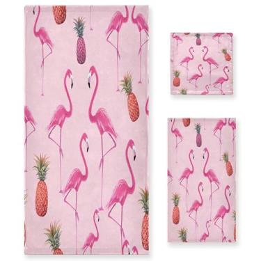 Imagem de xigua Flamingos Conjunto de toalhas de banheiro absorventes macias 3 peças toalha de banho toalha de mão toalhas decorativas para banheiro, academia, hotel, praia, piscina