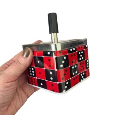 Imagem de Cinzeiro com Tampa Basculante Giratória - Reservatório de Inox Sem Cheiro, Quadrado com Design Dados Naipes - Prático para Casa, Bar e Escritório (1 PEÇA,MOD B (Dados))