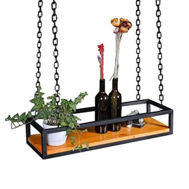 Imagem de Rack de vaso de flores pendurado, suporte de exibição de plantas de madeira e metal, prateleira de teto para varanda, pátio, bar e jardim, vários tamanhos (100 x 25 x 15 cm) - Suporte de cesta de