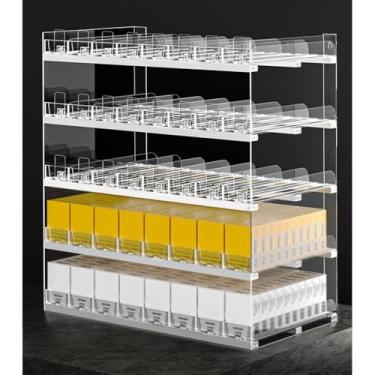 Imagem de Rack de exibição de varejo, suporte de cigarro montado na parede, expositor de cigarro de supermercado, prateleira de empurrador automático multifuncional, armazenamento retangular para loja de