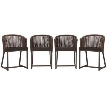 Imagem de 4 Cadeiras De Jantar Noronha Marrom Corda Náutica E9 Trama Marrom