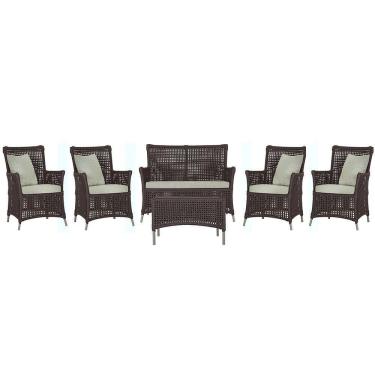 Imagem de Jogo Sofá 4 Poltronas E Mesa Igapó Fendi E3 Trama Original Marrom