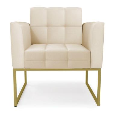 Imagem de Kit 2 Poltronas Elisa Corino Bege Base Metálica Industrial Dourado - D'rossi