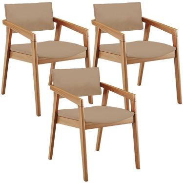 Imagem de Kit 03 Cadeiras De Jantar Estar Living Giorgia L02 Linho Bege Escuro