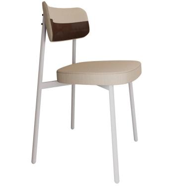 Imagem de Cadeira Estofada Para Sala De Jantar Astrid Branco C01 Linho Areia Courino Whisky - Lyam Decor