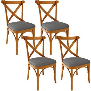 Imagem de Kit 04 Cadeiras Para Sala De Jantar E Estar Living Estofada ávila L02 Linho Cinza Escuro