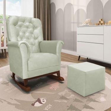Imagem de Poltrona De Amamentação Balanço Madeira E Puff Angelin Veludo Menta P02 - D'rossi