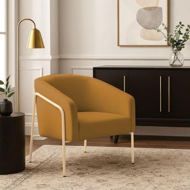 Imagem de Poltrona Sala Decorativa Stella Base Alta Tubo Champanhe Veludo Mostarda D03 - D'rossi