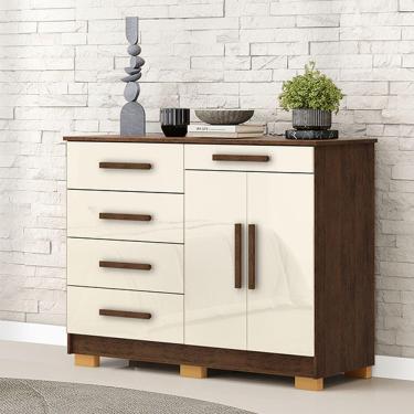 Imagem de Cômoda Quarto 122cm Com 2 Portas Sapateira Vitória Imbuia/champanhe V01 - D'rossi