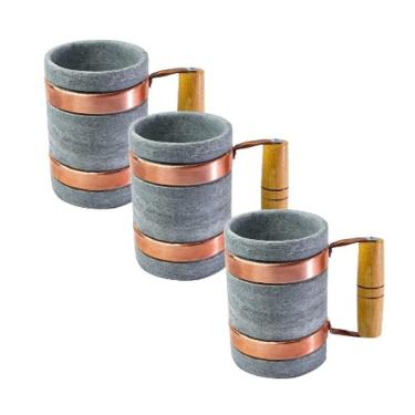 Imagem de Kit 3 Canecas Chopp Alça De Cobre Pedra Sabão 350 Ml