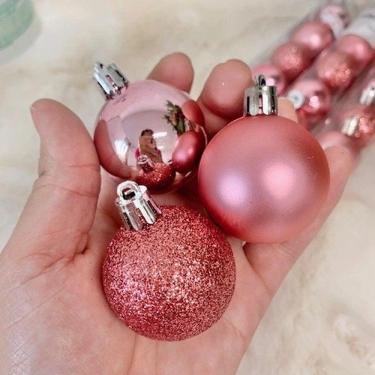 Imagem de Jogo 9 Bolas Natal Mista Lisa, Glitter E Fosca Rosê 6cm