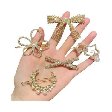 Imagem de Conjunto De 5 Presilhas De Cabelo Bico De Pato Femininas Multiestilo P