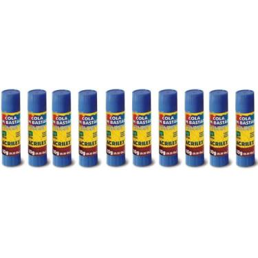 Imagem de Cola Bastão 10g Acrilex Kit 10 Unidades Escolar Lavável