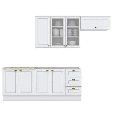 Imagem de Cozinha Modulada Americana 4 Peças Com Balcão 120cm Sem Tampo Branco/calcare - Móveis Henn Branco/calcare