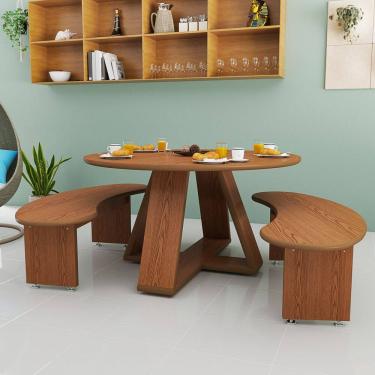 Imagem de Mesa De Jantar Redonda Com 2 Bancos Curvos Orgânico Em Mdf
