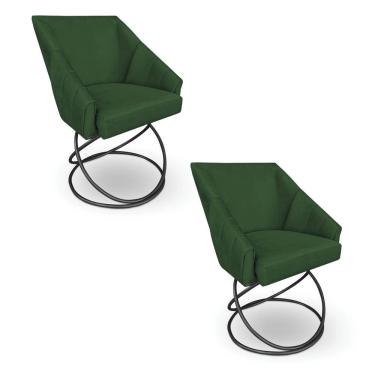 Imagem de Kit 2 Poltronas Luxo Alana Suede Verde Base Luxo Preto - Pallazio