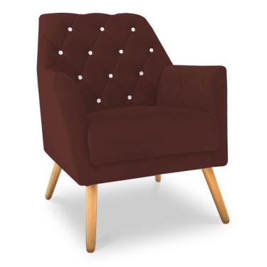 Imagem de Poltrona Velvet Strass Veludo Pés De Madeira - Pallazio Cor Marsala
