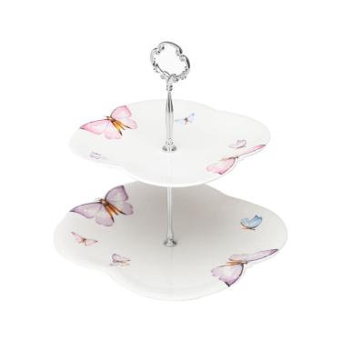 Imagem de Prato Duplo de Porcelana Branca P/Doces Borboletas 23,5x19cm Wolff