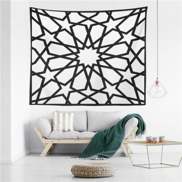 Imagem de Tapeçaria em preto e branco, geometria, flor, 150x100cm, microtecido -